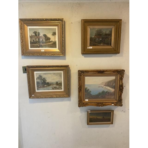 244 - 4 gilt framed 19th century watercolours 52 x 45cm, 63 x 52cm & 2x 57 x 46cm and one gilt framed oil ... 