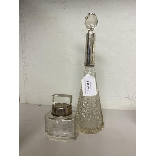 255 - Two antique silver collared vanity scent bottles (Hallmarks worn)