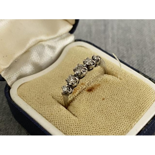 284 - 9ct gold, silver & diamond ring (size P, 1.2g)