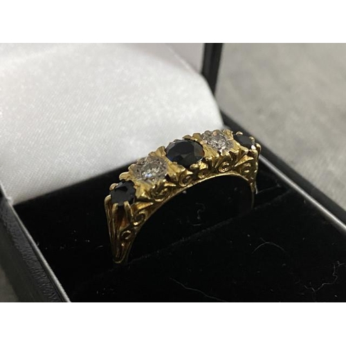 291 - 9ct gold, diamond & sapphire ring (size X, 6g)