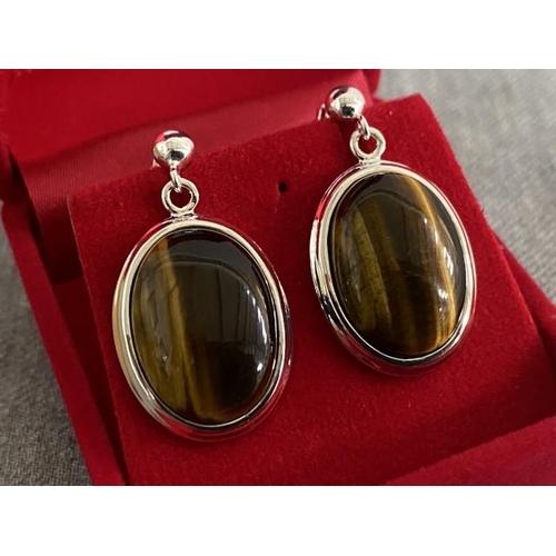 294 - Pair of silver & tiger eye earrings