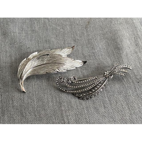 317 - 1950's silver leaf brooch & silver marcasite brooch