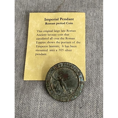 345 - Imperial pendant Roman period coin with Fortnum & Mason, London certificate of authenticity