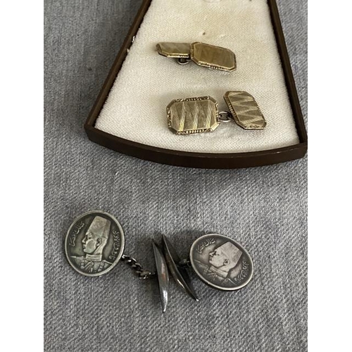 357 - Pair of silver coin cufflinks & a pair of gold fronted cufflinks