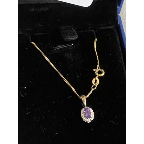 365 - 9ct gold & amethyst pendant on 9ct gold chain