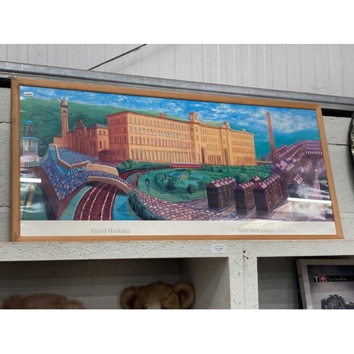 394 - Framed David Hockney poster print 'Salt Mills, Saltaire' 49x104cm