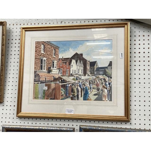 415 - Framed signed Peter Nelson watercolour of Knaresborough market 51x43cm