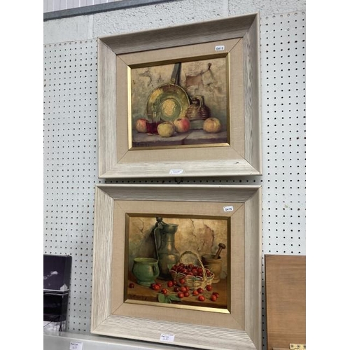 430 - 2 framed reproduction still life oleographs on canvas by Robert Chailloux 43x48cm