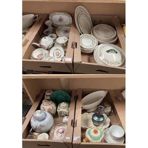 453 - 4 boxes containing iridescent ceramic vase, 7 pieces of Susie Cooper china, 26 pieces of Royal Doult... 