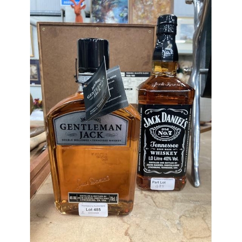 485 - 2 bottles of Jack Daniel's Tennessee whiskey, Old No. 7 Brand 1L & Gentleman Jack 70cl