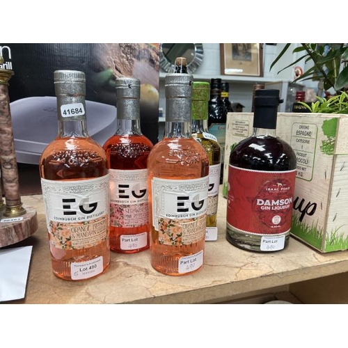 490 - Isaac Poad Damson gin liqueur 70cl & 4 bottles of Edinburgh gin distillery liqueurs 50cl (2 orange b... 