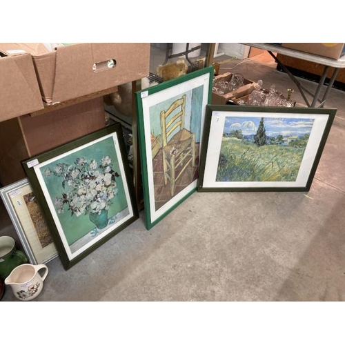 522 - 4 framed prints (Monet 'Water Lilies & Japanese Bridge' & 3 Van Gogh inc. 'The Chair' (Various sizes... 