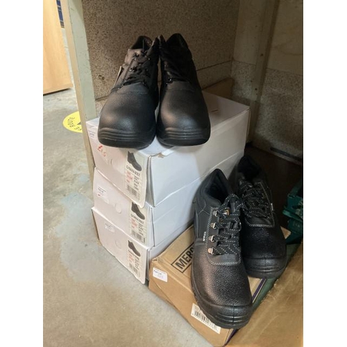 523 - 4 pairs of NEW work safety shoes sizes 8, two 10's & 11