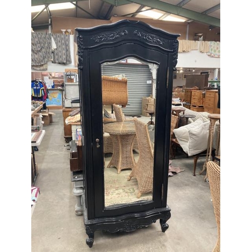 566 - French black armoire (damage to glass, sold as seen) 198H 85W 50D