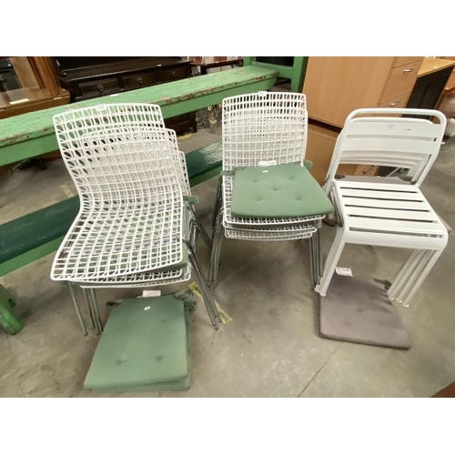 84 - 8 stacking garden chairs 39W & 4 Ikea ROXO garden chairs 40W (all with seat pads)