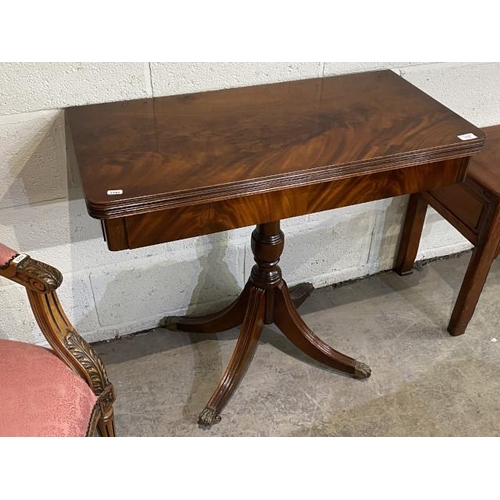 95 - Regency style mahogany fold over table 76H 85W 43D