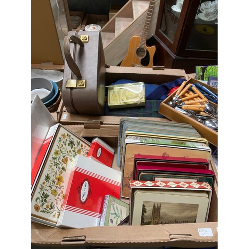 451 - 10 boxes of place mats, Orchid planters, note books/ pads, cards, terracotta teapot, cutlery, servie... 