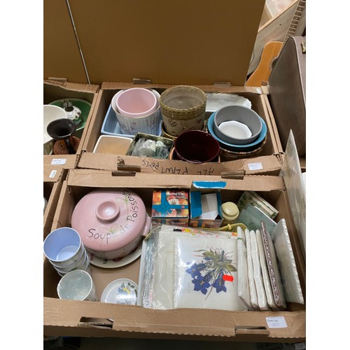 451 - 10 boxes of place mats, Orchid planters, note books/ pads, cards, terracotta teapot, cutlery, servie... 