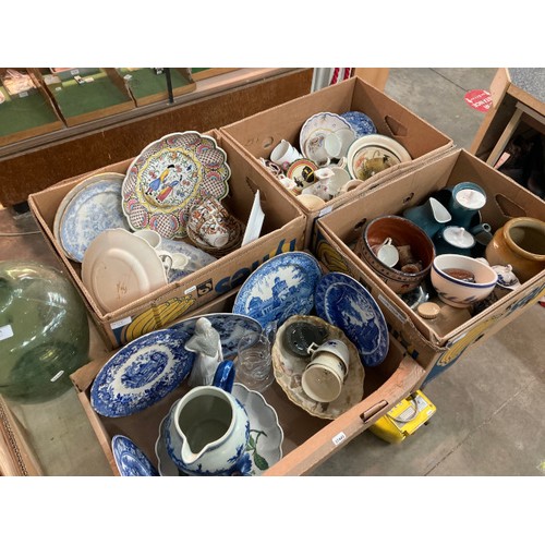 461 - 4 boxes of ceramics inc. blue & white pottery, Cauldon, Mason's, Davenport, glass carboy, Poole, sto... 