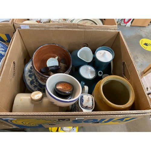 461 - 4 boxes of ceramics inc. blue & white pottery, Cauldon, Mason's, Davenport, glass carboy, Poole, sto... 