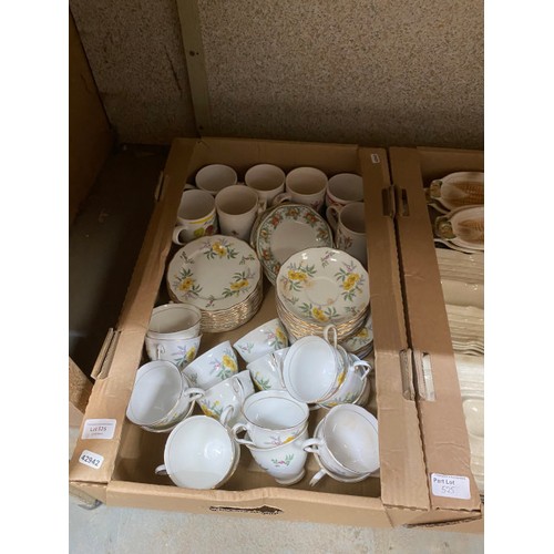 525 - 11 boxes of part tea & dinner sets inc. Crown Ducal 'Florentine', New Hall, Empire, Wade, Colclough,... 