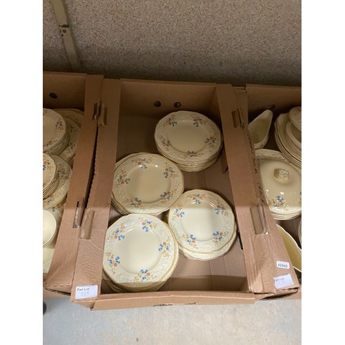 525 - 11 boxes of part tea & dinner sets inc. Crown Ducal 'Florentine', New Hall, Empire, Wade, Colclough,... 