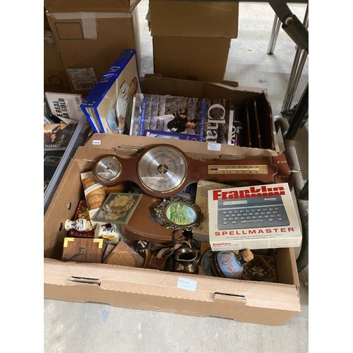 560 - 7 boxes included glassware, Franklin Spellmaster, barometer etc