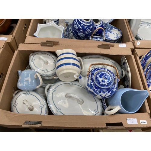 540 - 4 boxes of assorted blue & white ware including Royal Doulton, Alfred Meakin ‘Patricia’ etc