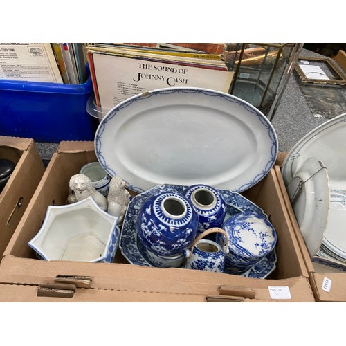 540 - 4 boxes of assorted blue & white ware including Royal Doulton, Alfred Meakin ‘Patricia’ etc