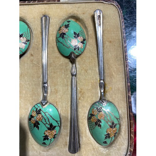 274 - Cased set of 6 Turner & Simpson, Birmingham silver & enamel teaspoons