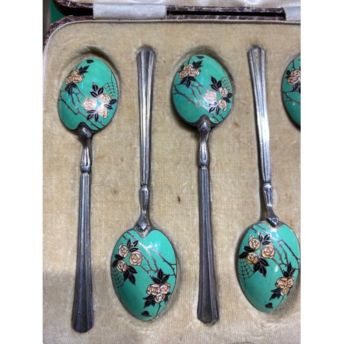 274 - Cased set of 6 Turner & Simpson, Birmingham silver & enamel teaspoons