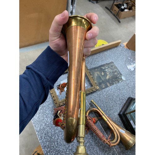 218 - 2 copper/ brass bugles