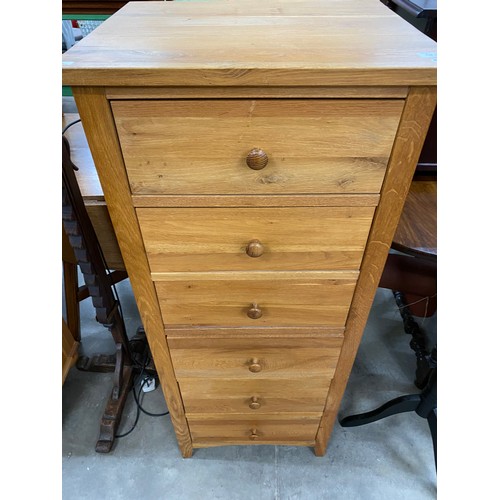 163 - Oak 6 drawer chest 122H 50W 44D