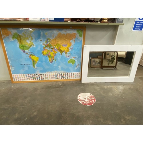 576 - Framed ‘The World’ map 105 x 143cm & a white framed mirror 111 x 75cm