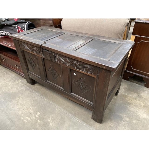 109 - 19th century oak panelled coffer 67H 120W 52D