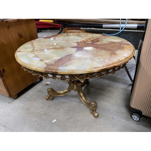 111 - Brass and onyx coffee table 45H 70cm diameter