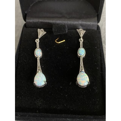 317 - Pair of silver opal set earrings