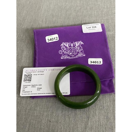 324 - Nephrite jade bangle with certificate (New)