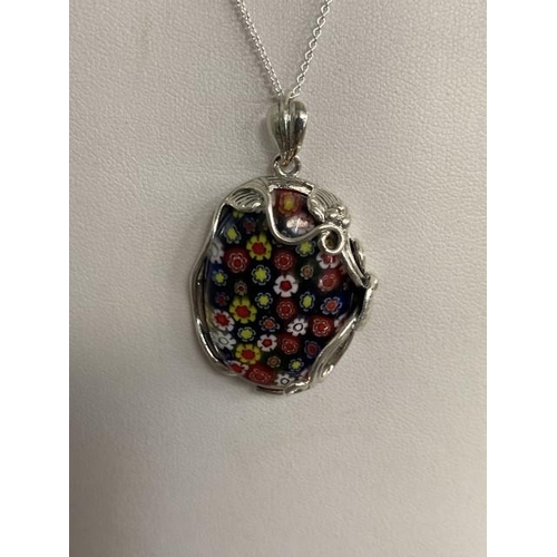 341 - Silver & millefiori pendant on silver chain