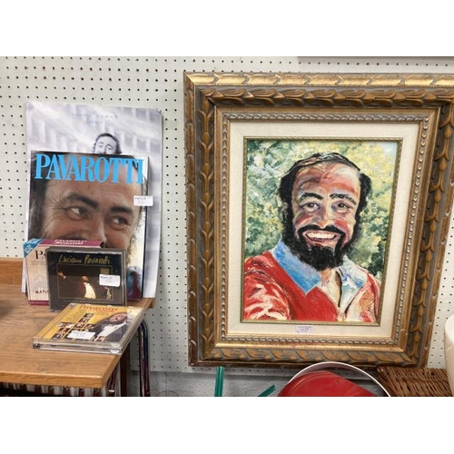 370 - Gilt framed signed Patsy Gibson 'Pavarotti' portrait oil painting on canvas 54x64cm & collection of ... 