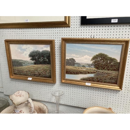 387 - Two gilt framed signed Terence Grundy landscape oil paintings on canvases 37x47cm