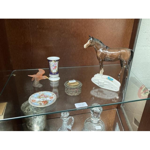 392 - Beswick horse, crested ware WWI tank, jewellery casket, Spode Cabinet Collection vase etc.