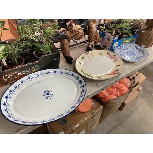 415 - Enamel oval serving platter, Adams blue & white meat plate & House of Fraser meat plate