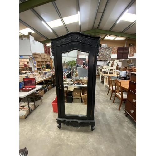 527 - French black armoire (damage to glass, sold as seen) 198H 85W 50D