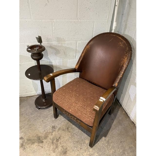 64 - Art Deco oak smokers chair 55W & an oak smokers stand 77H