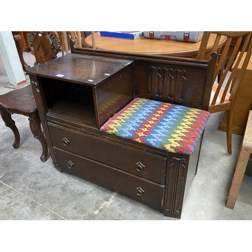 92 - Oak telephone table/seat 80H 92W 41D