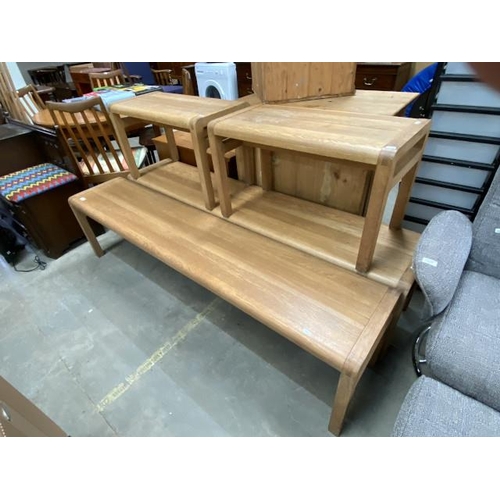 93 - 2 contemporary oak benches 45H 180W 38D & 2 smaller matching benches 45H 75W 38D
