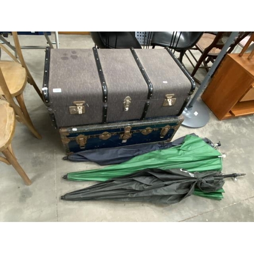 97 - 2 vintage travelling trunks 33H 92W 52D & 32H 90W 50D etc