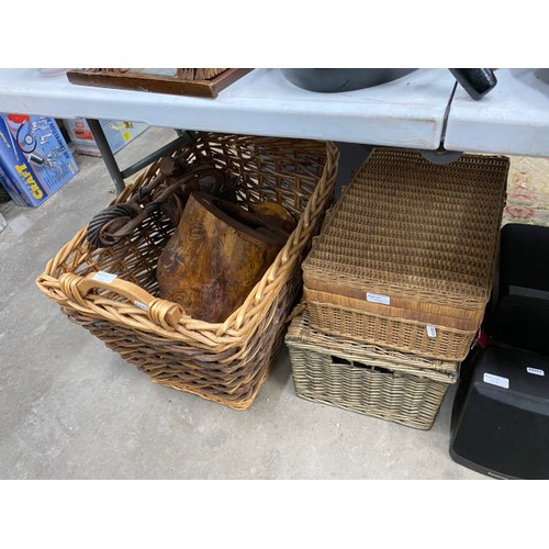 506 - Large selection of collectables inc. wicker log basket, Victorian bamboo child's chair (as seen), 4 ... 