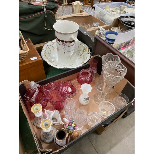 489 - Assorted glassware including Cranberry, cut glass, pressed glass, treen boxes, tea pots including pl... 